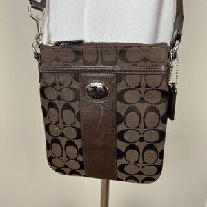 Coach Crossbody Bag Brown Sutton Swing Signature Fabric Vertical Hang Small‎